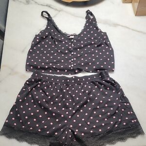 Victoria's Secret Black Pajama Set with Pink Dots